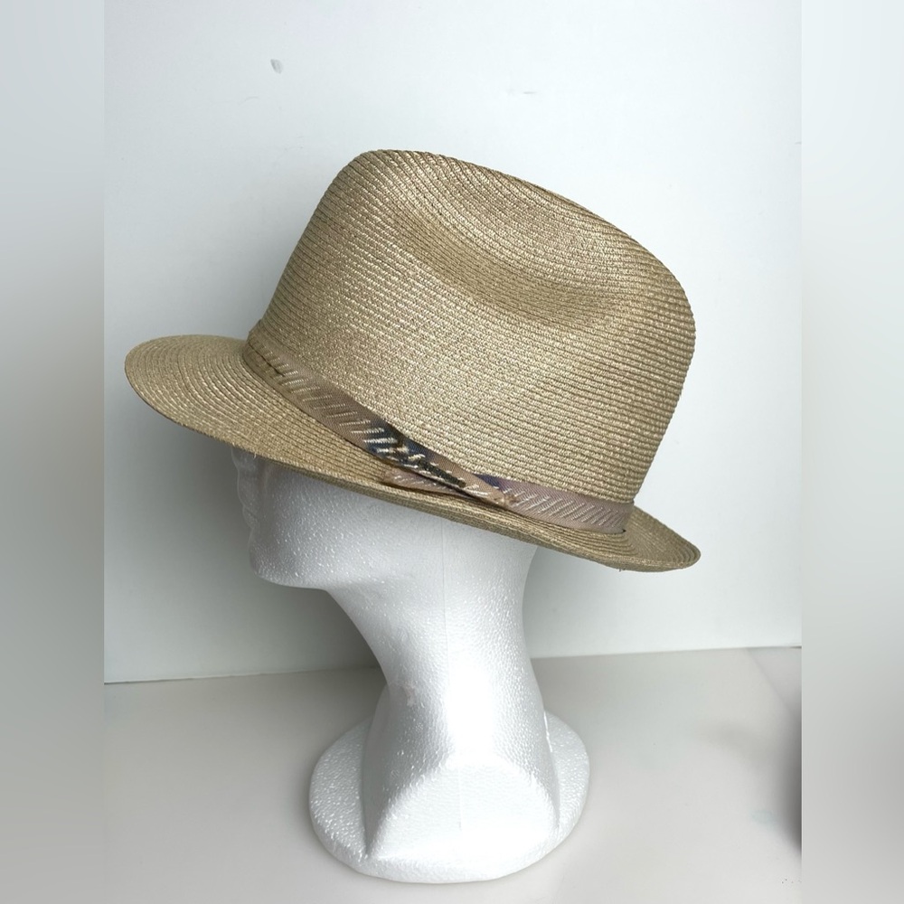 Vintage Stetson Straw Leather Fedora Hat Size 57 Or 7 1/8” Made In USA Tan READ